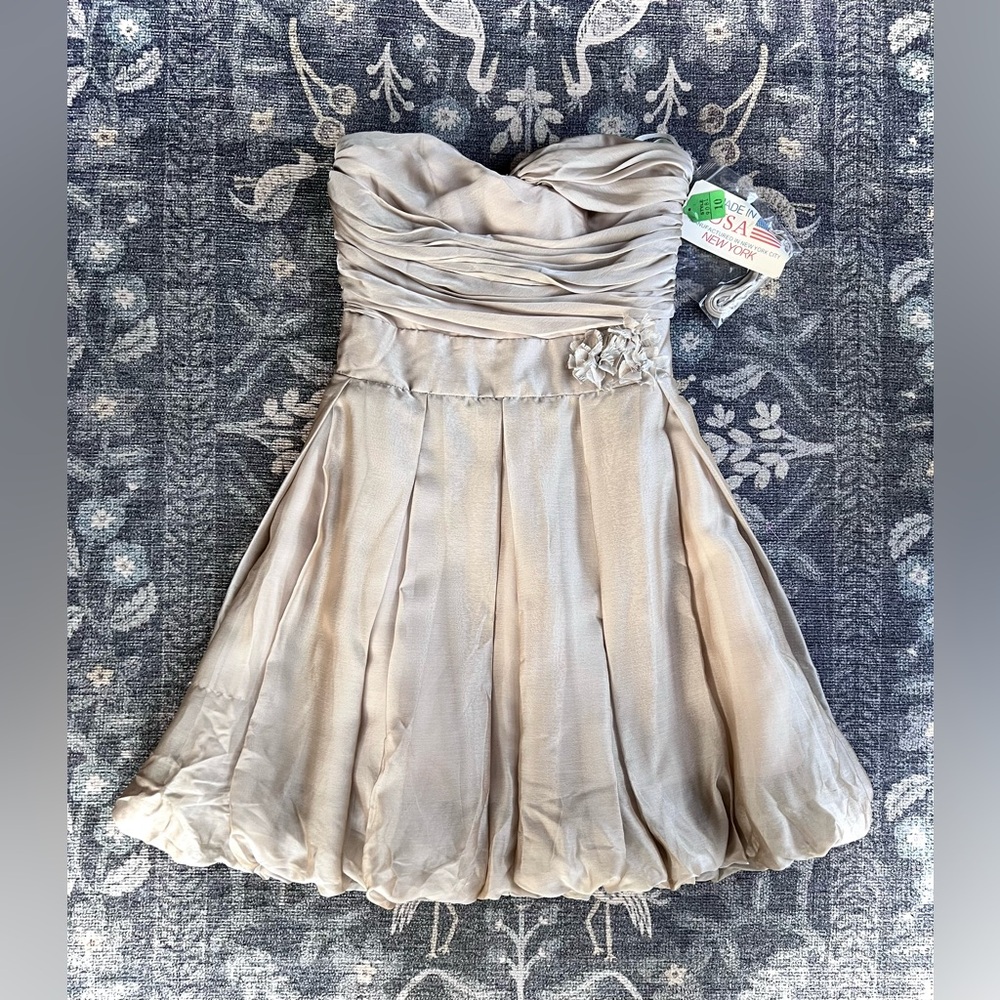 ALVINA VALENTA MAIDS tan chiffon sleeveless bubble hem dress NWT